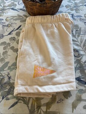 Starfit Beach Club Sweat Shorts Cream Size M Fleece Drawstring Lounge 100% Cotto